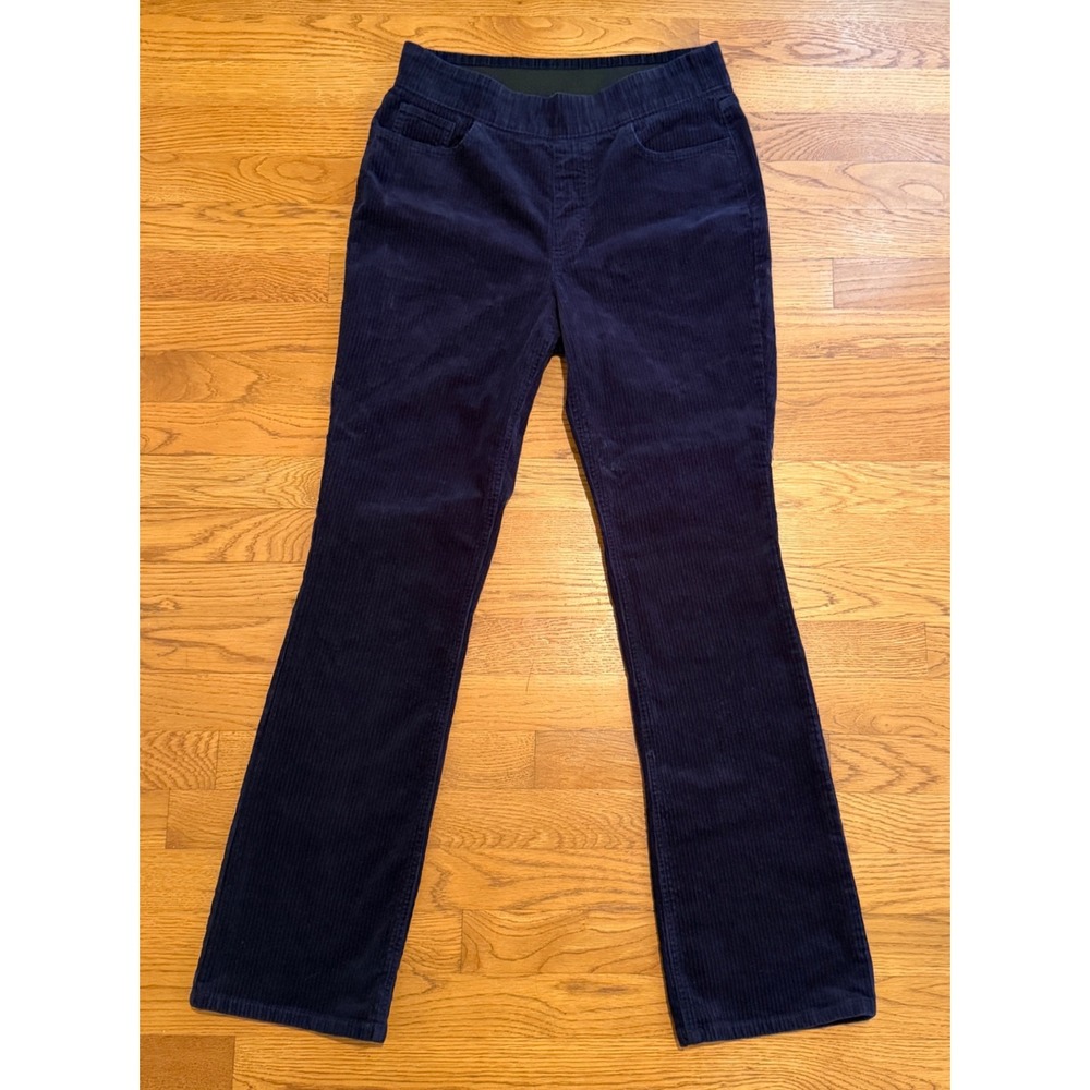 Denim & Co Navy Blue Corduroy Pull On Pants Small Stretch Straight Leg Fine Wale